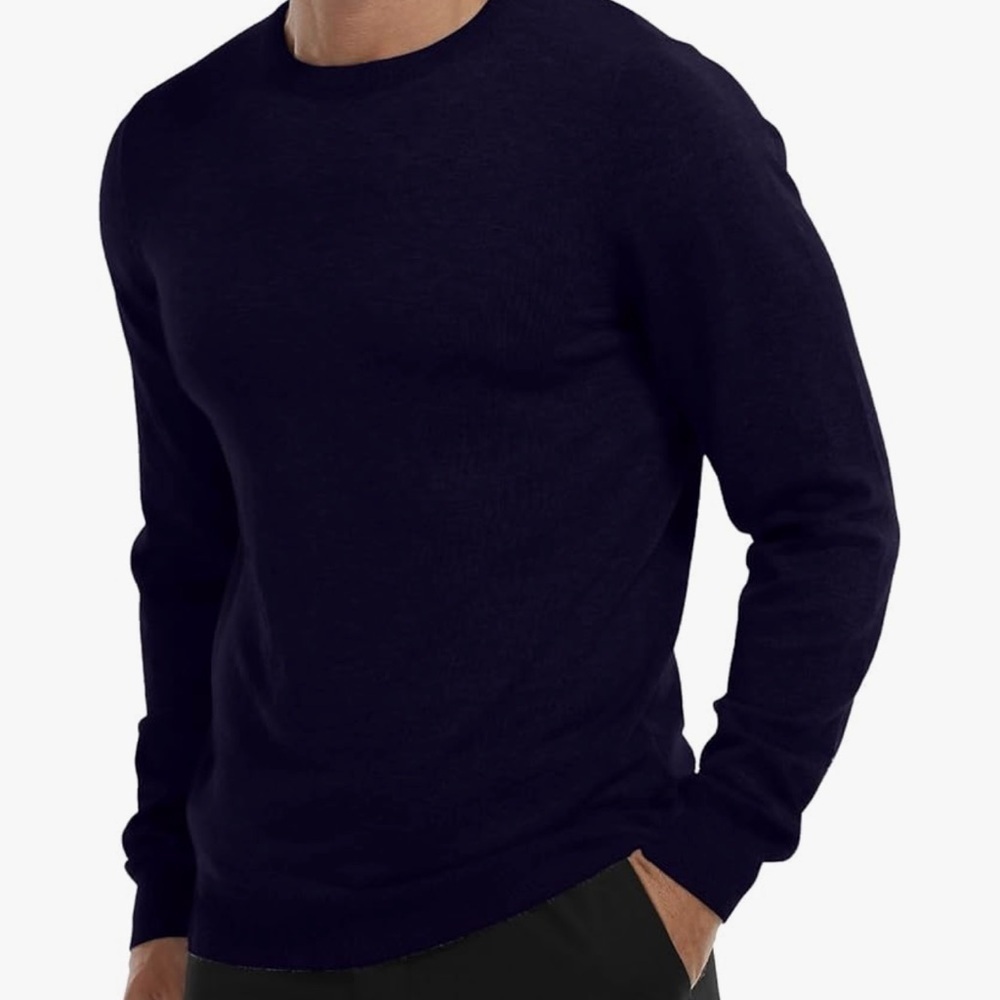 MLANM NWT Men's Crew Neck Lightweight Navy Sweater Size XL - Picture 2 of 7